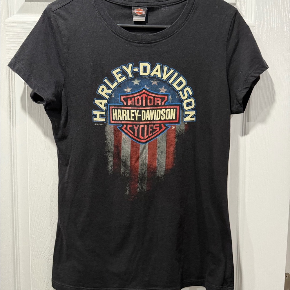 Harley-Davidson Black Tee with Red and Blue Logo